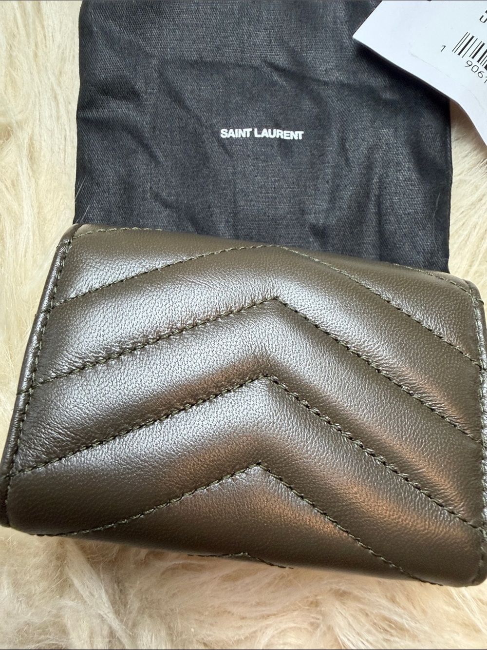 Saint Laurent Tiny Matelasse Origami Trifold Wallet in Light Musk - Picture 5 of 16